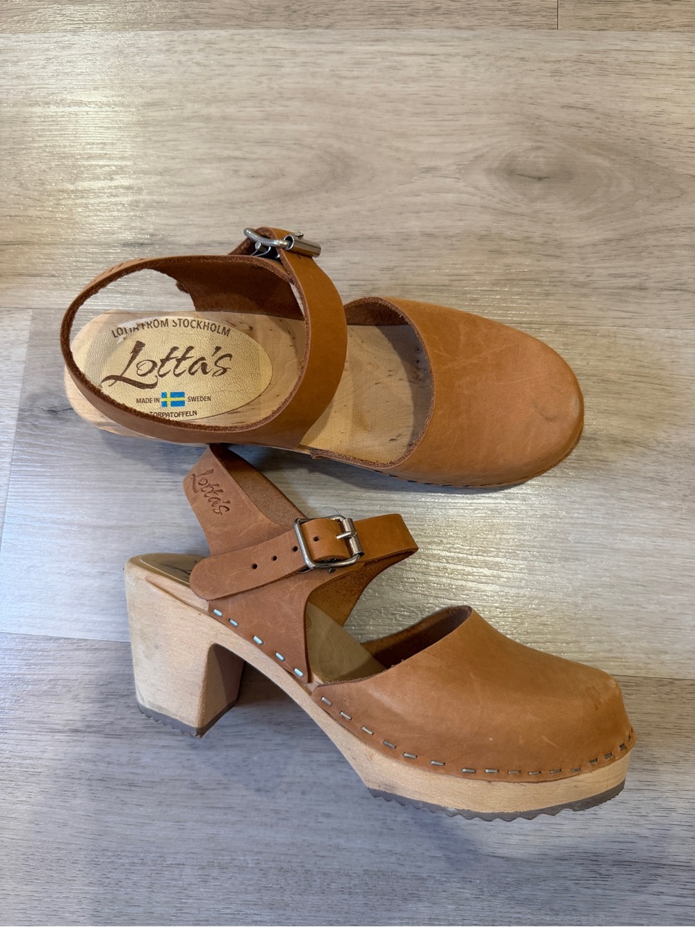 Lotta From Stockholm Cognac Leather Clog Heels